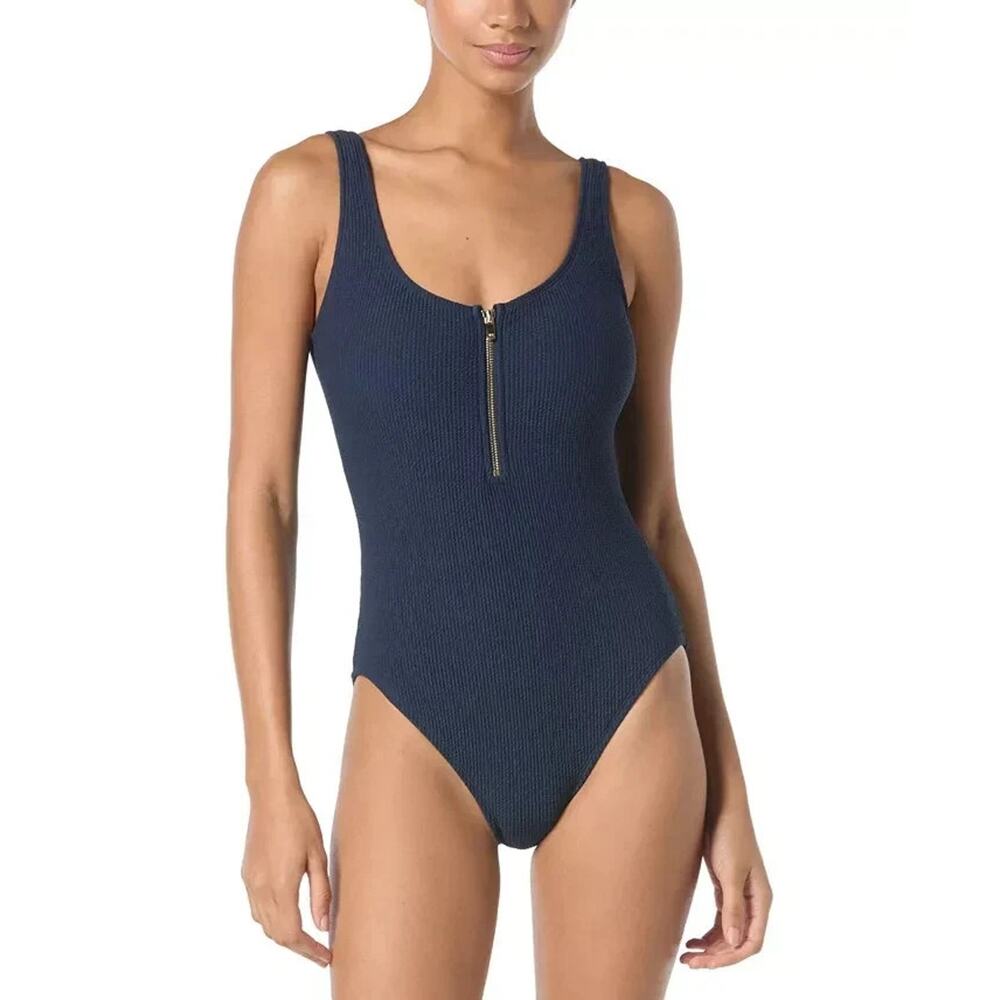 MICHAEL Michael Kors Women's Zip-Front One-Piece Swimsuit, Navy, Size 8 1062